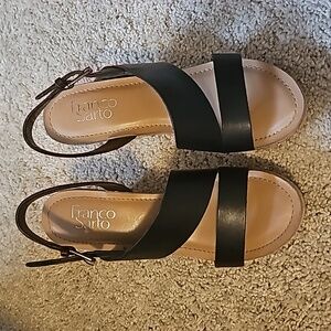 Franco Sarto Cadelle black leather wedge sandals sz7.5M